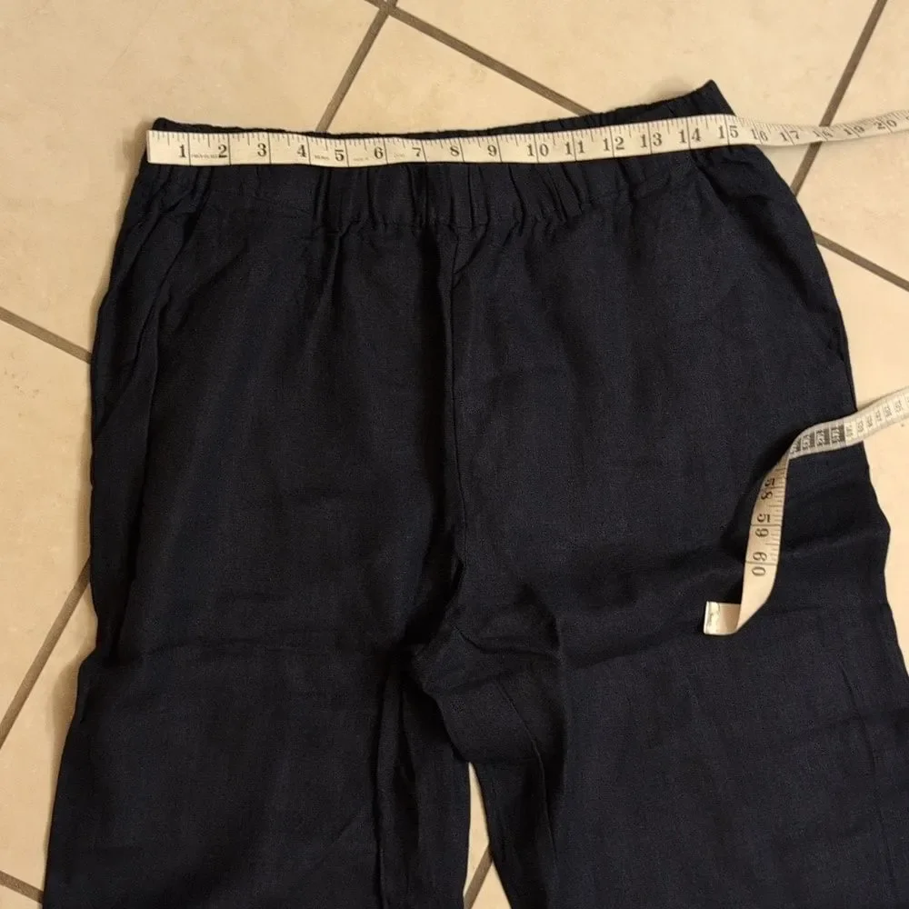 NWOT Quince 100% European Linen Pants Deep Navy Blue Stretchy Waist Size L